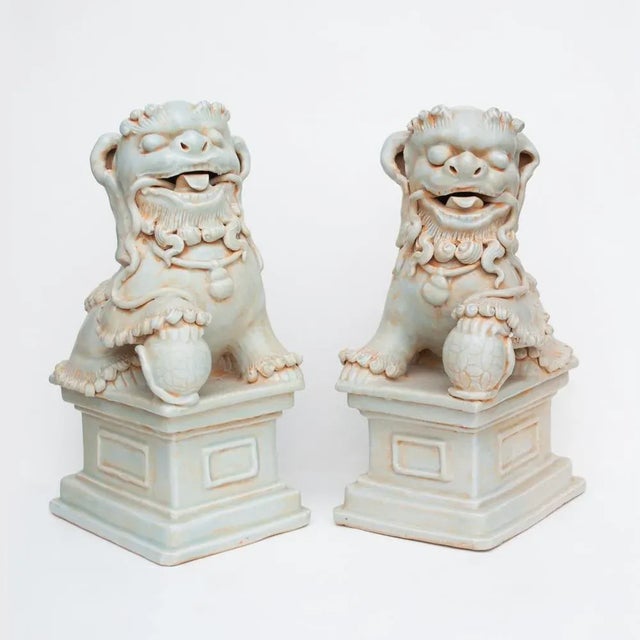 20th Century Large Chinese Celadon Foo Lions - a Pair For Sale - Image 13 of 13