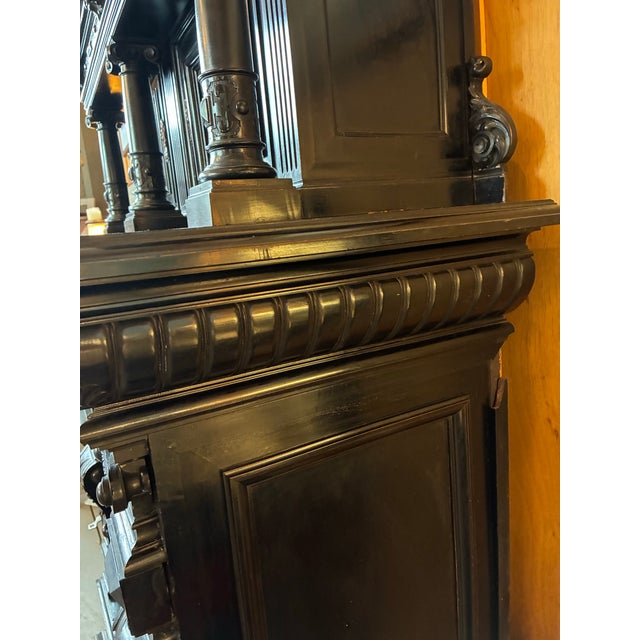 Antique Napoleon III Ebonized Two Part Cabinet For Sale - Image 10 of 12