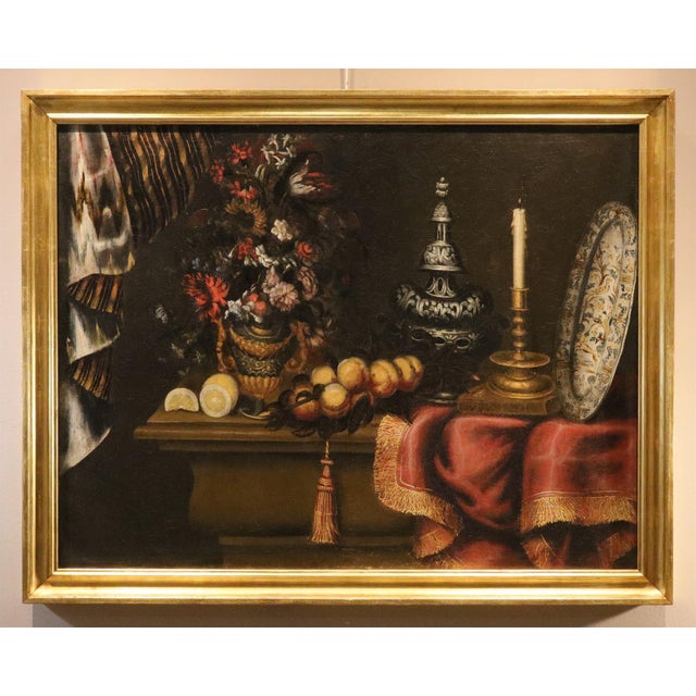 Antonio Tibaldi (Rome, c. 1635 - post-1675) Still Life with a Vase of Flowers, Fruit, and Precious Objects Oil on canvas...