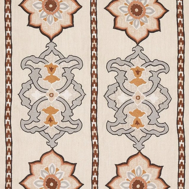 Schumacher Temara Embroidered Print in Natural For Sale