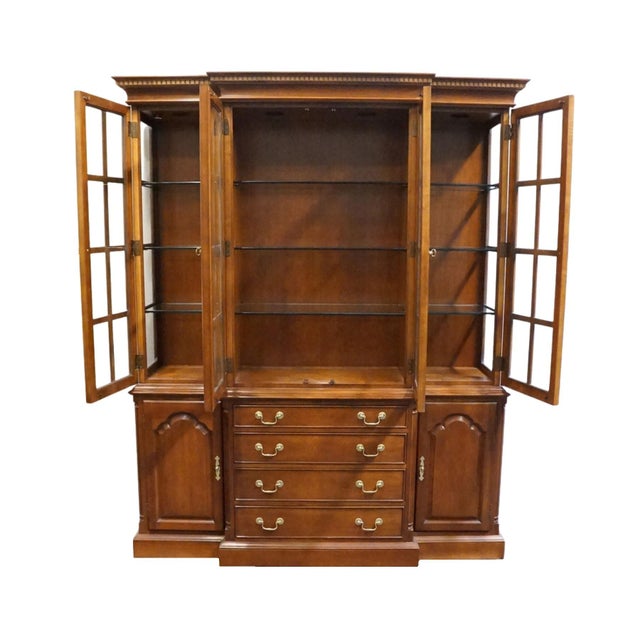High End Vintage Solid Mahogany Traditional Style 67" Lighted Display Breakfront China Cabinet For Sale - Image 4 of 12