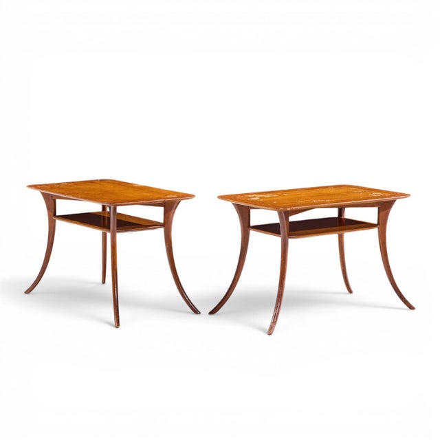 Mid-Century Modern t.h. Robsjohn Gibbings for Widdicomb Mid Century Bleached Mahogany Sabre Side End Tables - Pair For Sale - Image 3 of 12