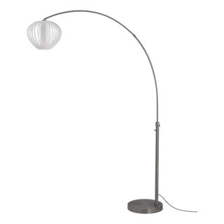 Float Arc Lamp - Black Nickel Body, Mid Century Floor Lamp, Sphere White Satin Steel Shade, Steel Base, Dimmable, Modern Design For Sale
