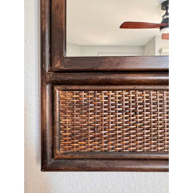 Indian Vintage Pagoda-Style Iron and Rattan Wall Mirror — Industrial Meets Natural For Sale - Image 3 of 5