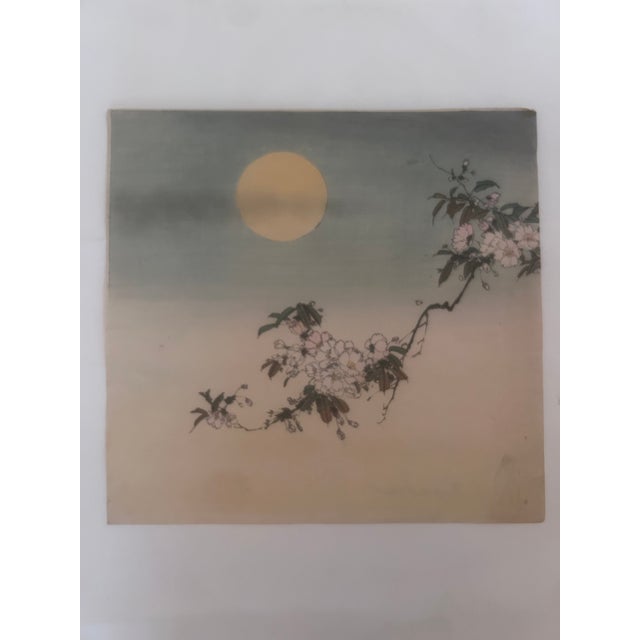 19th Century Antique Japanese Blossoms in Moonlight Ink Woodblock Print by Kason For Sale - Image 4 of 12
