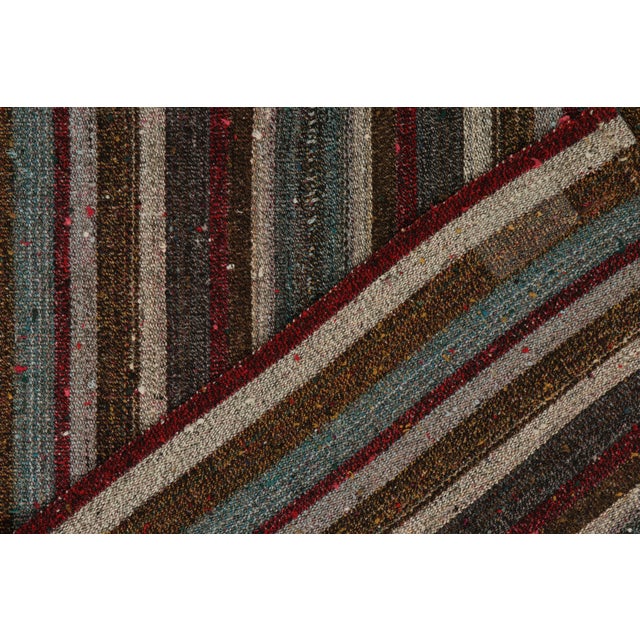 Textile 1950s Vintage Mid-Century Kilim Beige-Brown Red and Blue Striped Pattern For Sale - Image 7 of 7