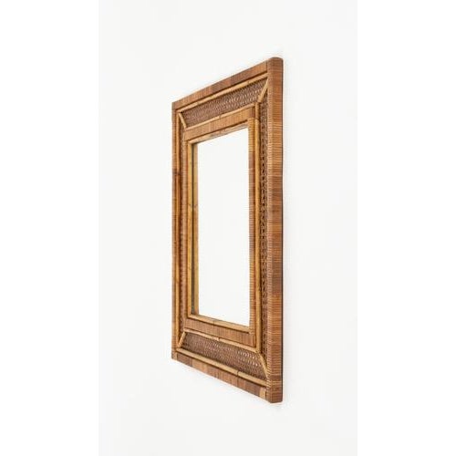 1970s Mid-Century Modern Rattan and Wicker Wall Mirror, Italy, 1960s For Sale - Image 5 of 10