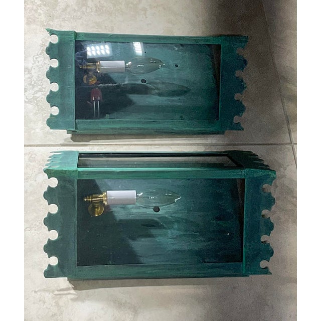 Pair of Artistic Vintage Patinated Metal Wall Lantern Sconces For Sale - Image 16 of 16