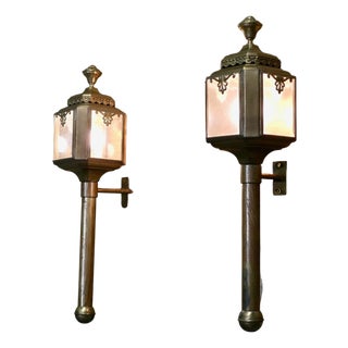 Antique French Brass Carriage Lamps, 1800, Set of 2 For Sale
