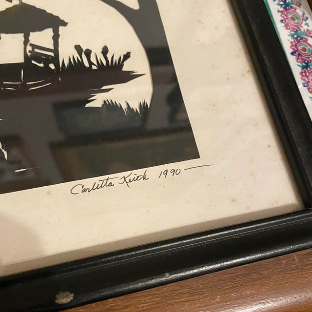 Traditional 1990s Woman Gardening Silhouette in Black Frame For Sale - Image 3 of 7