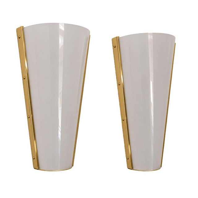 Italian Sconces Brass Acrylic Glass Wall Lights in the style Stilux, 1970s, Set of 2 For Sale - Image 9 of 9