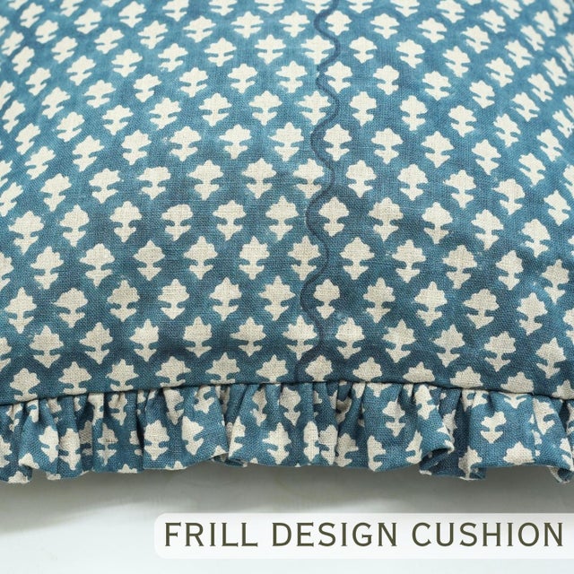 Not Yet Made - Made To Order Blue Ruffle Pillow Decorative Ruffle Accent Throw Pillow for Sofa, Bed & Chair- 24x24 Pink City For Sale - Image 5 of 6