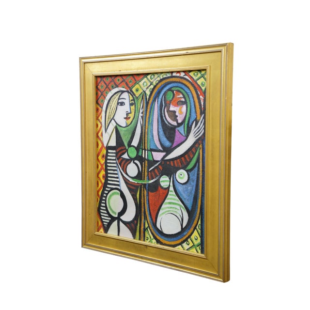 Late 20th century oil on canvas painting after "Girl Before a Mirror" by Pablo Picasso. "Girl before a Mirror (French:...