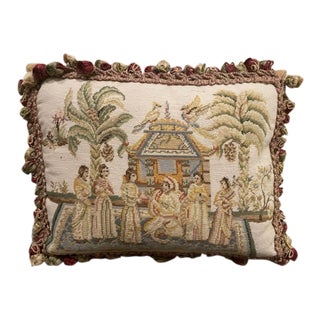 Vintage Katha Diddel Needlepoint Wool Asian Motif Pillow For Sale