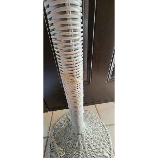 1970's Boho Chic White Wicker Floor Lamp For Sale - Image 9 of 18