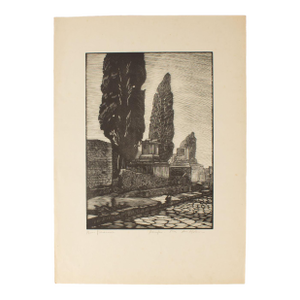 1930s “Pompeii - Street of the Tombs” Woodcut Print by Nino Finamore