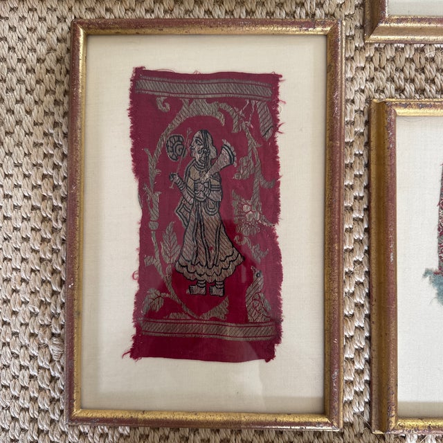 Collection of Antique Kashmiri Textile Fragments in Gilt Frames – Set of 7 For Sale - Image 4 of 12