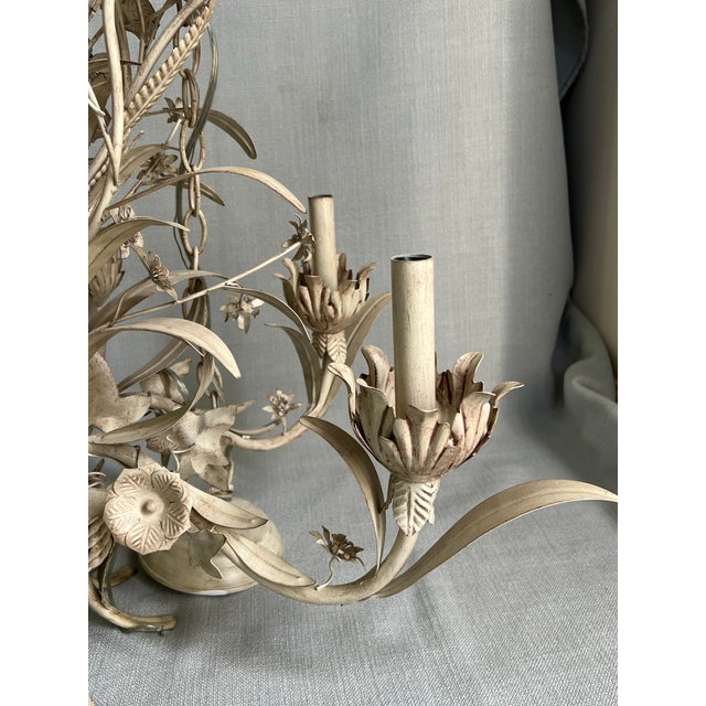 Antique Gustavian Style 6 Light White Tole Wild Flowers Chandelier For Sale - Image 9 of 12