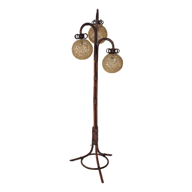 Mid-Century Modern Floor Lamp in Bamboo, Rattan and Rope, Italy, 1960s For Sale
