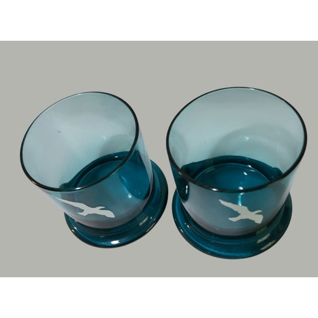 Contemporary Vintage Pair of Coastal Ocean Blue Seagull Cocktail Rocks Glasses For Sale - Image 3 of 7