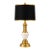 Vintage Brass & Milk Glass Table Lamp | Black & Gold Drum Shade | 30” Designer Accent Lamp For Sale