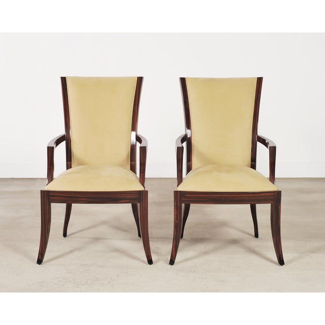 Late 20th Century Set of Eight French Art Deco Style Macassar Ebony Dining Chairs For Sale - Image 5 of 18