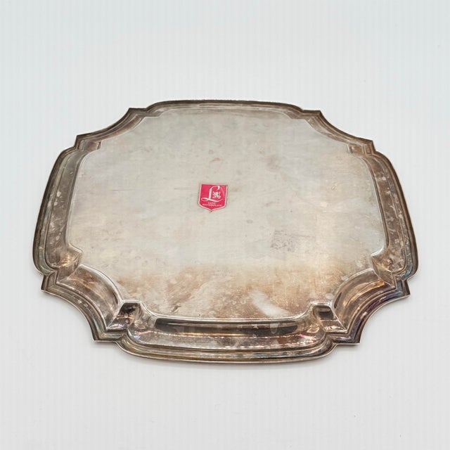 Hollywood Regency Vintage Lunt Silverplate Engraved Floral Scalloped Serving Tray For Sale - Image 3 of 7