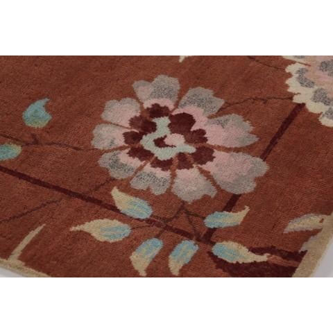 Art Deco Rug & Kilim’s Chinese Art Deco Inspired Square Rug, Vibrant Florals on Rust For Sale - Image 3 of 7