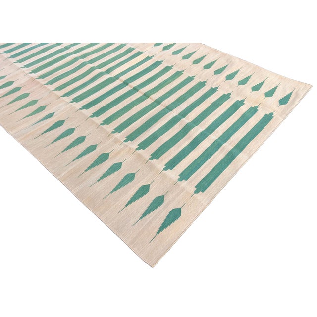 Not Yet Made - Made To Order Handwoven Cotton Area Rug, Vegetable Dyed Yellow and Green Striped Dhurrie - 8'x10' For Sale - Image 5 of 10