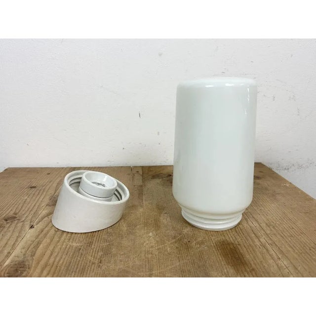 Vintage White Porcelain Wall Light with Milk Glass, 1970s For Sale - Image 6 of 12