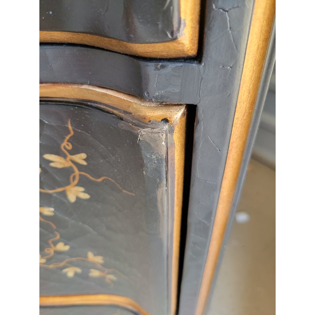 Vintage Black Gold Versace Baker Style Chinoiserie Oversized 3 Drawer Commode Chest of Drawers For Sale - Image 15 of 18