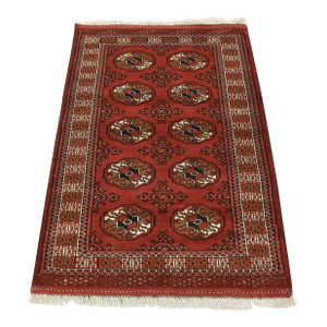 Turkmen Rug 3'3'' X 5' Red Wool Vintage Tribal Hand-Knotted Oriental Carpet
