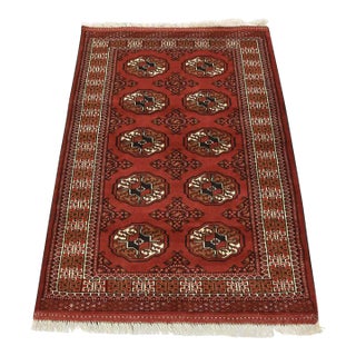 Vintage Bokhara Rug 3’3” X 5′ Red Wool Tribal Hand-Knotted Oriental Carpet For Sale