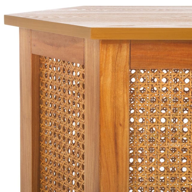 Spritely Home Danez Hexagon Cane Accent Table in Natural / Natural For Sale - Image 4 of 9