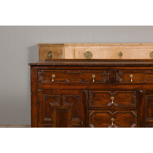 English 19th Century Oak Dresser Base with Geometric Front, Drawers and Doors For Sale In Atlanta - Image 6 of 12