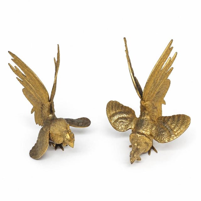 Gold Cockfight in Gilded Bronze, Set of 2 For Sale - Image 8 of 9