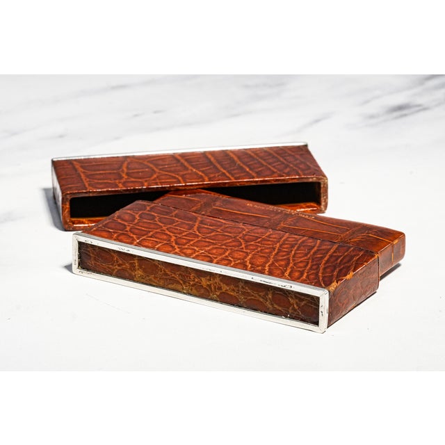 Luxurious Antique Art Deco French Leather and Silver Card Case Box Home Decor For Sale - Image 9 of 14