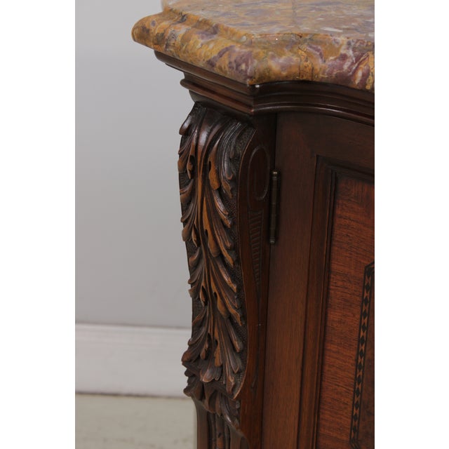 Vintage Louis XV Style Carved Inlaid Commode Server W. Marble Top For Sale - Image 17 of 18