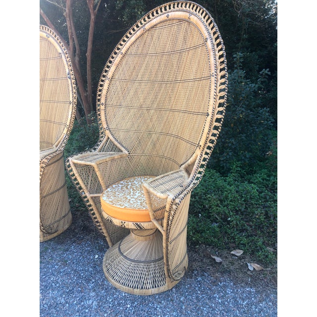 1970s Vintage Rattan Peacock Chairs a Pair For Sale - Image 5 of 13