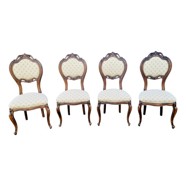 Antique French Queen Ann Style Château Mahogany Dining Chairs, Early 20th Century, Set of 4 For Sale