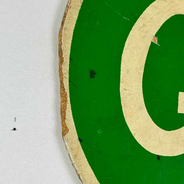 Wood Vintage Double Sided Stop/Go Hand Held. Wooden Sign in Red & Green For Sale - Image 7 of 9