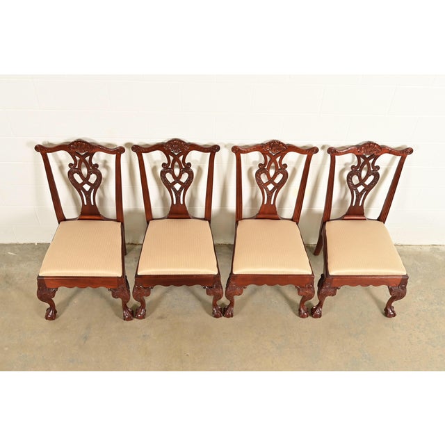 1980s Baker Furniture Chippendale Carved Mahogany Dining Chairs, Set of Four For Sale - Image 5 of 13