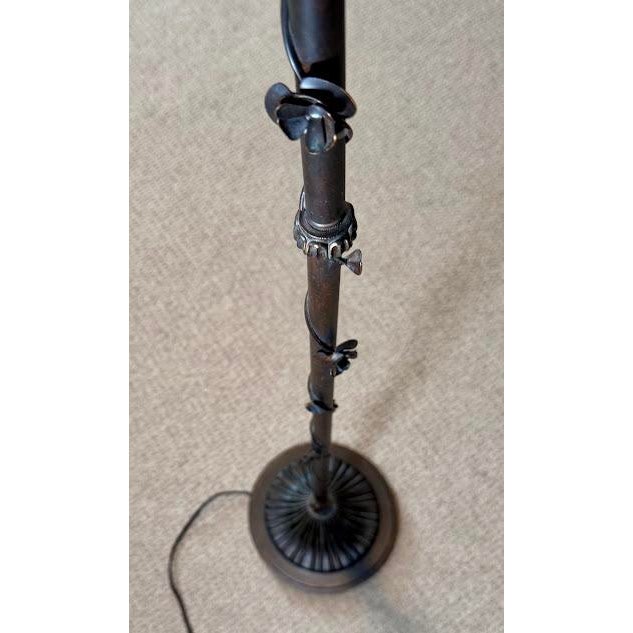 Vintage Art Nouveau Style Floral Vine Bridge Floor Lamp With Embroidered Shade For Sale In Providence - Image 6 of 8