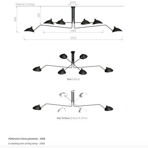 Black Black and White Six Rotating Arms Ceiling Lamp by Serge Mouille For Sale - Image 8 of 10