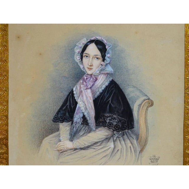 Early 19th Century Seated Female Figure, Watercolor on Paper For Sale - Image 5 of 8