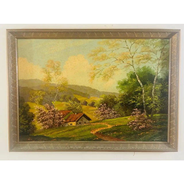 An oil on board landscape painting by artist Paul Kujal Austria (1894 - 1965). The painting depicts a serene scene of a...