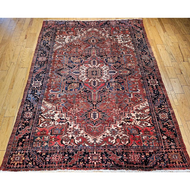 "Beautiful vintage Persian Heriz Karajeh rug, woven in the early 1900s in the village of Karajeh in Northwest Persia’s...