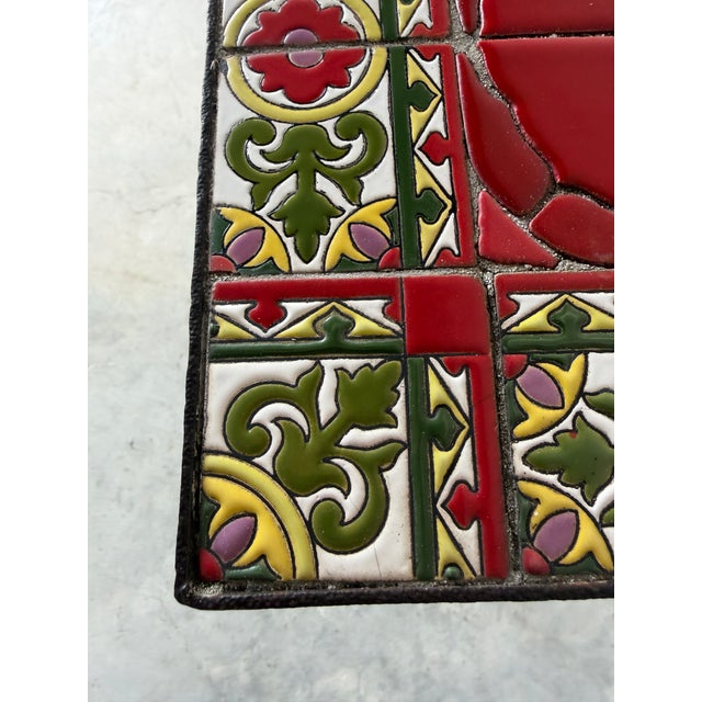 Vintage Spanish Mediterranean Style Wrought Iron & Ceramic Tile Outdoor Patio Table For Sale - Image 10 of 12