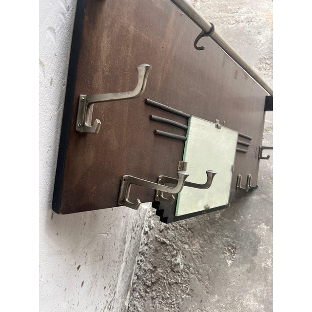 Brown Art Deco Wall Coat Rack with Mirror, 1930s For Sale - Image 8 of 9