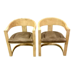 Late 20th Century Karl Springer Goatskin Onassis Chairs with Leather Upholstered Seats - a Pair